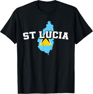 St Lucia Map and Flag Souvenir Saint Lucian T-Shirt - T-Shirt | Black