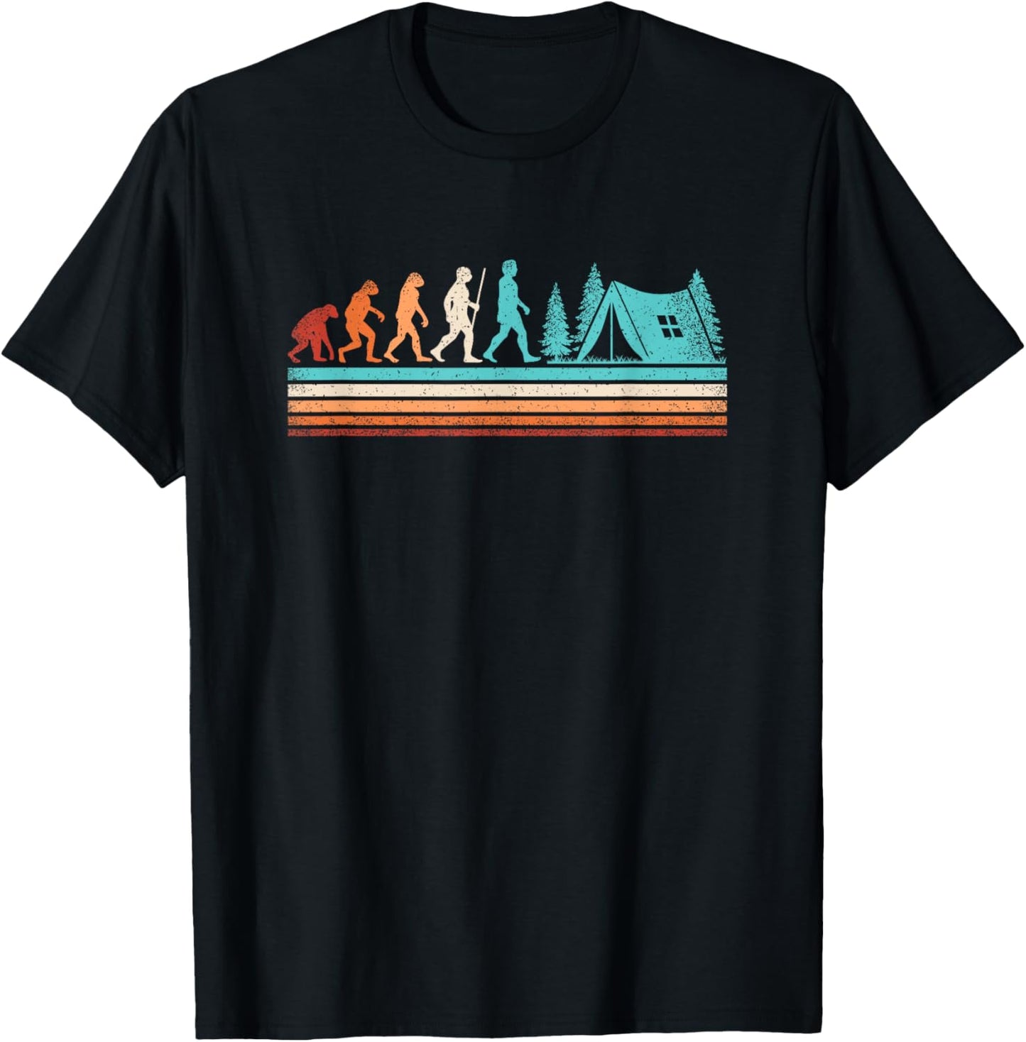Retro Camping Evolution Outdoor Nature Camper Hiking Camping T-Shirt - T-Shirt | Black
