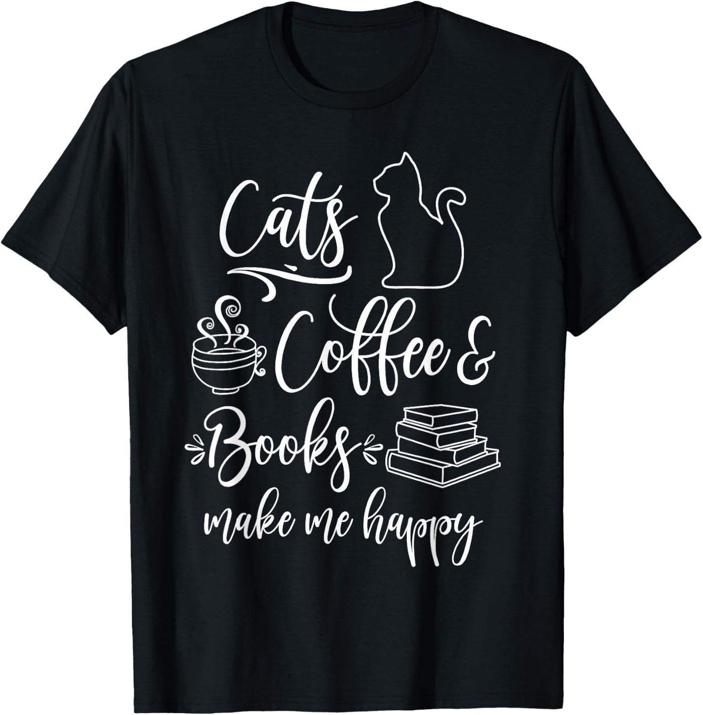 Cats, Books and Coffee - Funny Cats, Books & Coffee Lover T-Shirt - T-Shirt | Black