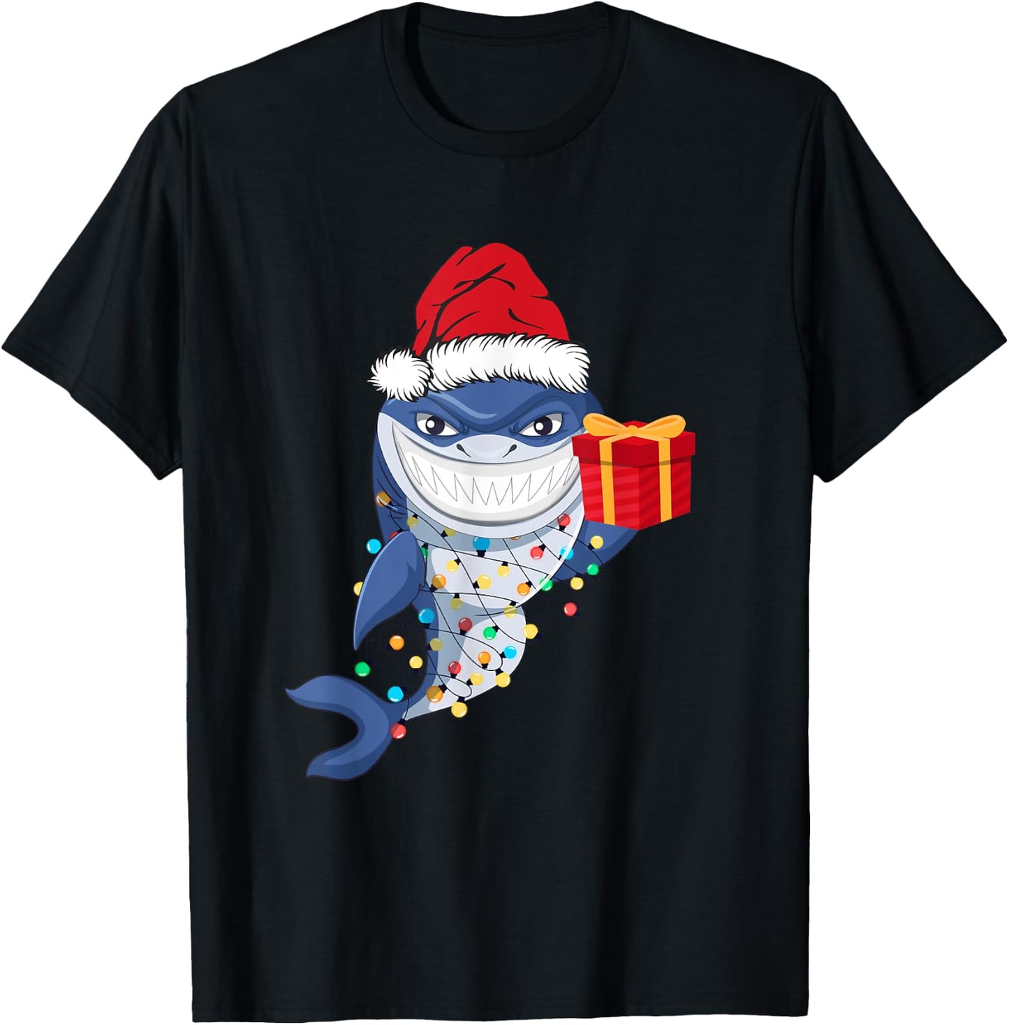 Shark Christmas Tree Lights Santa Hat Xmas Toddler Boys Kids T-Shirt - T-Shirt | Black