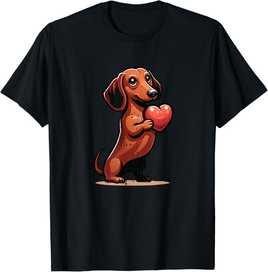 Cute Dachshund Valentines Day Heart Lover Dog Mom Dad Women T-Shirt - T-Shirt | Black