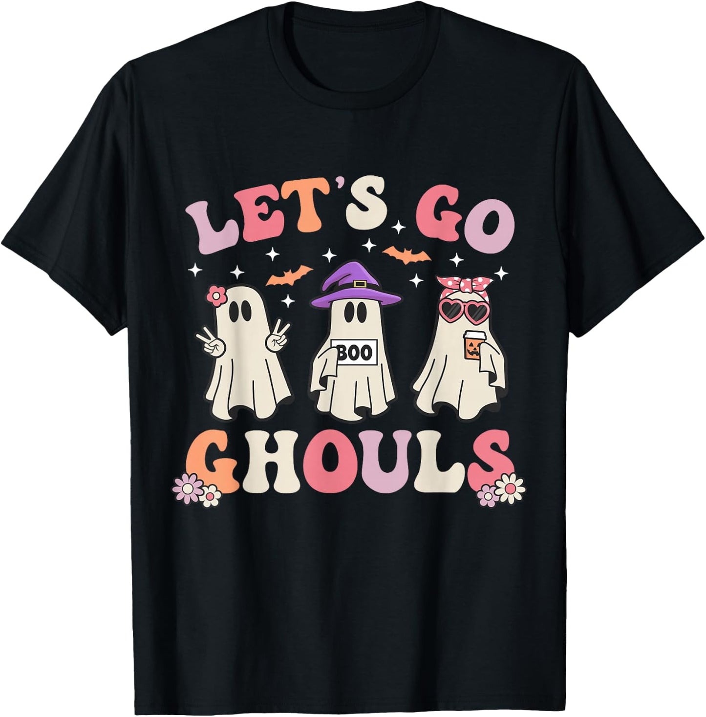Lets Go Ghouls Retro Halloween Ghost Women Toddler Girl T-Shirt - T-Shirt | Black