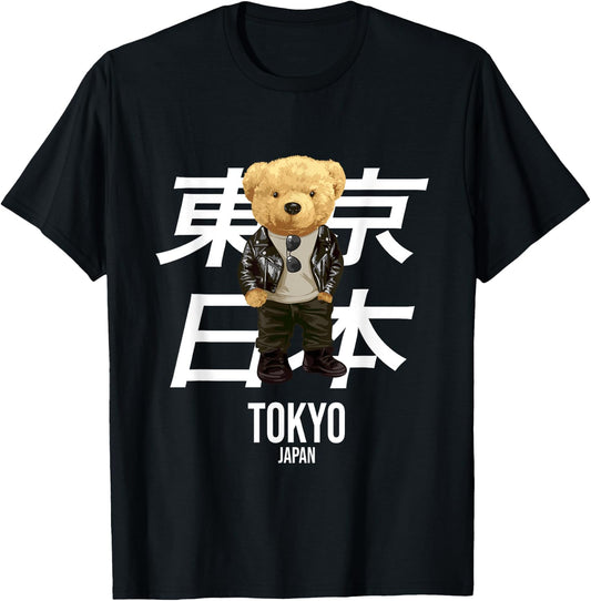 Cool Teddy Bear in Tokyo Japan Illustration Graphic Designs T-Shirt - T-Shirt | Black