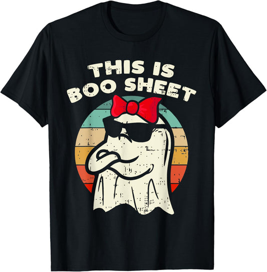 This Is Boo Sheet Ghost Retro Halloween Women Kids Girls T-Shirt - T-Shirt | Black