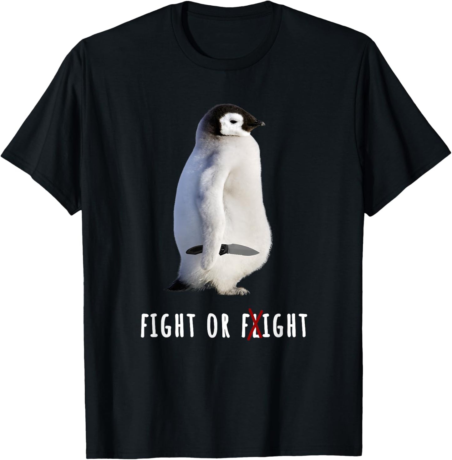 Fight Or Flight Funny Penguin Meme Anxiety Psychologist Pun T-Shirt - T-Shirt | Black