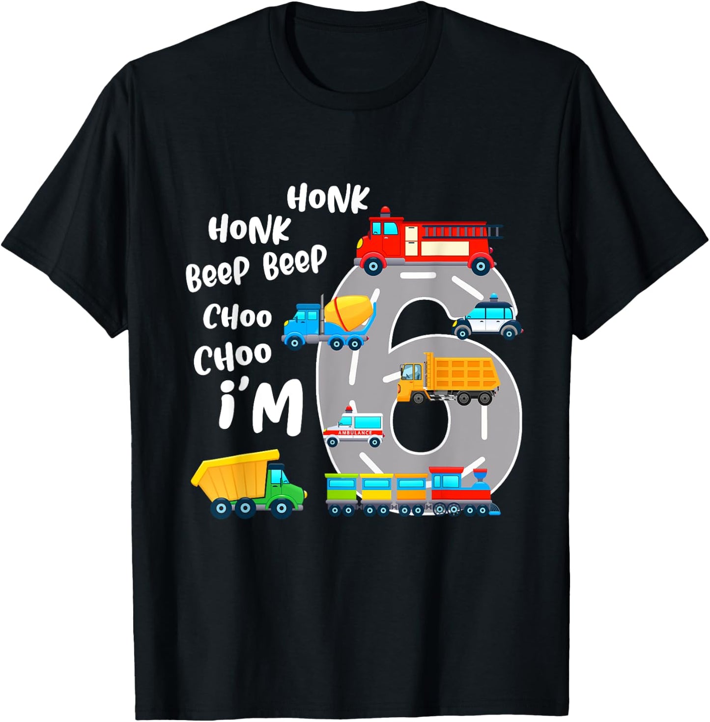 6 Year Old Birthday Transportation 6th Party Kids T-Shirt - T-Shirt | Black