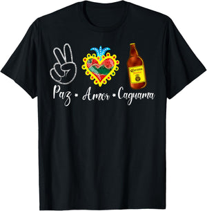 Peace Love Caguama Mexcan Pride Independence Day Mexico T-Shirt - T-Shirt | Black