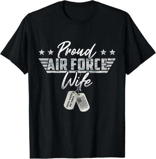 Proud Air Force Wife Military US Air Force Family Matching T-Shirt - T-Shirt | Black