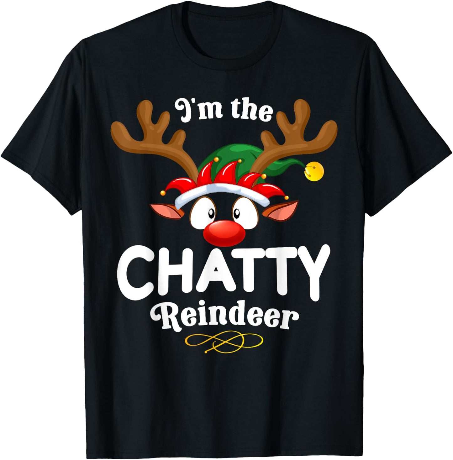 Christmas PJS Chatty Xmas Reindeer Matching T-Shirt - T-Shirt | Black