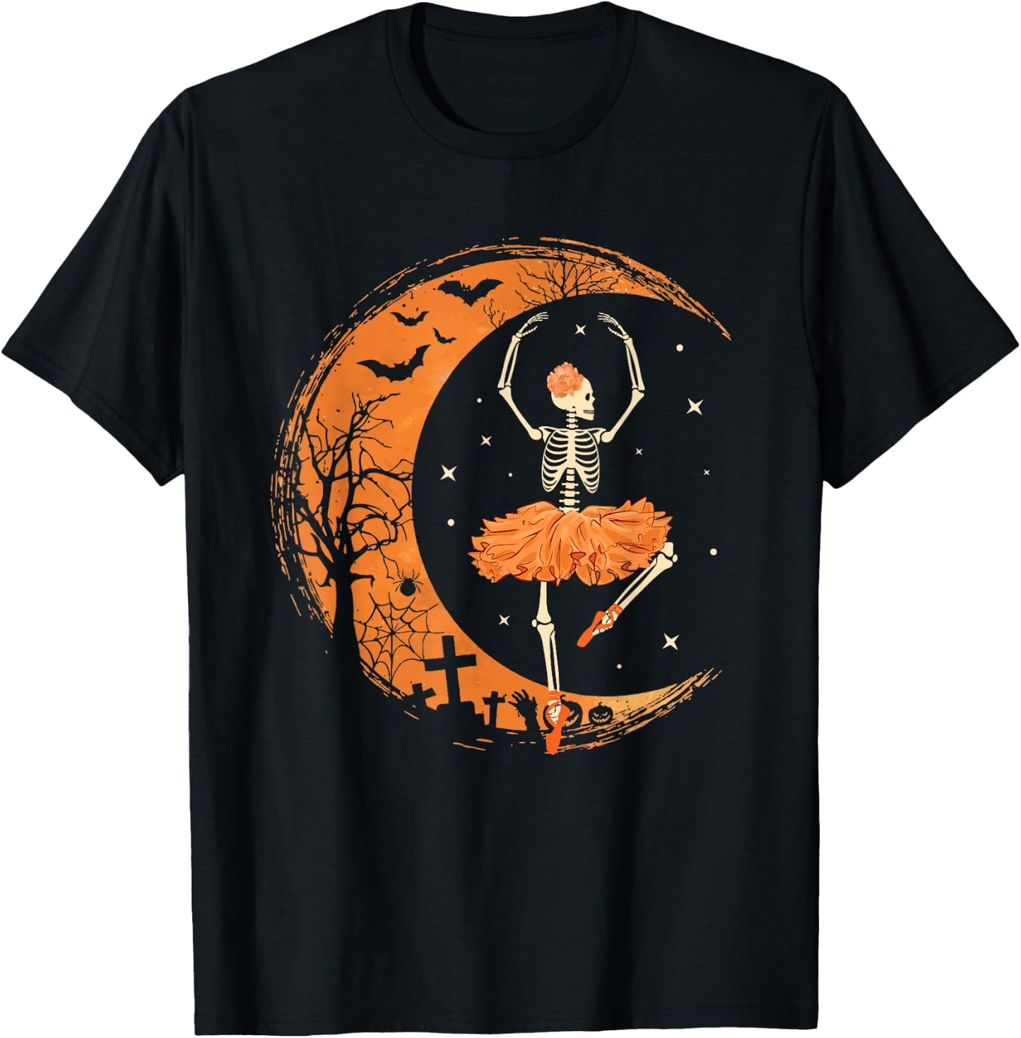 Dancing Skeleton Ballerina Ballet Dance Halloween Women Girl T-Shirt - T-Shirt | Black