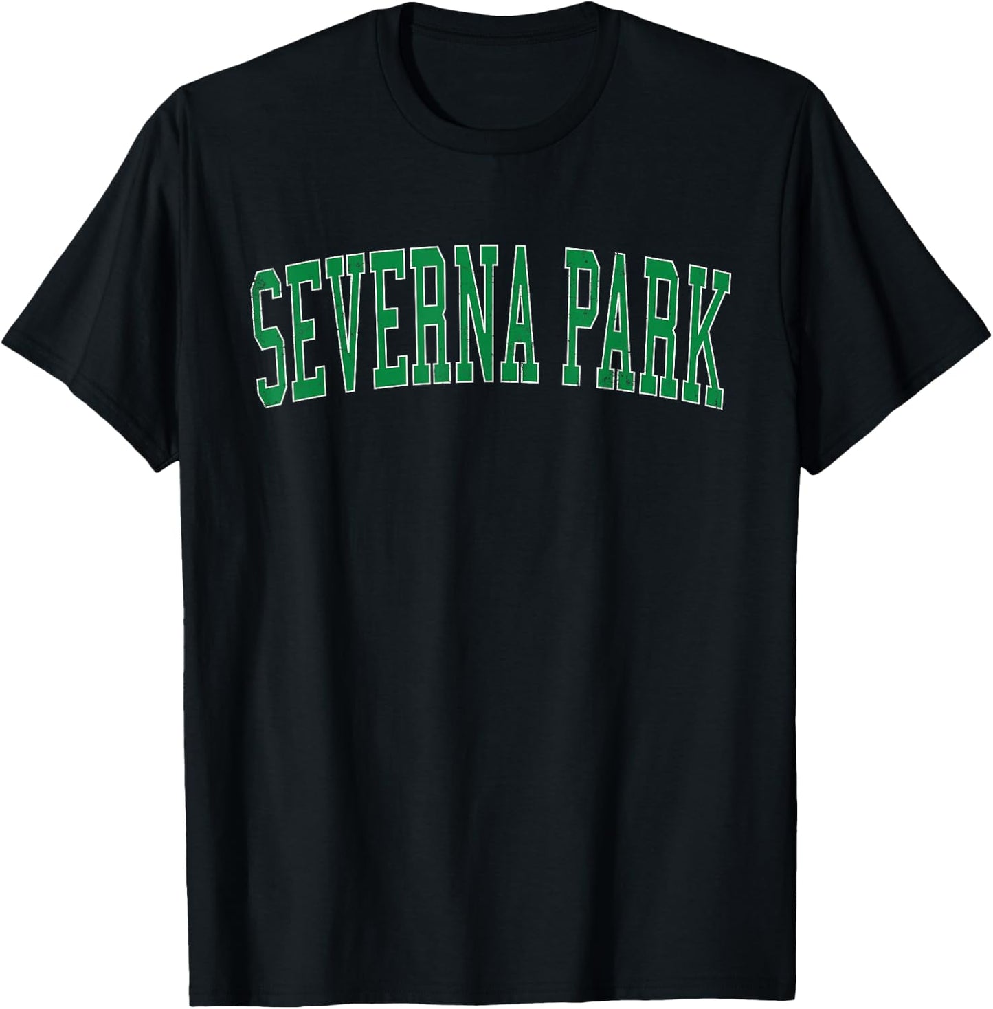 Vintage Severna Park MD Distressed Green Varsity Style T-Shirt - T-Shirt | Black