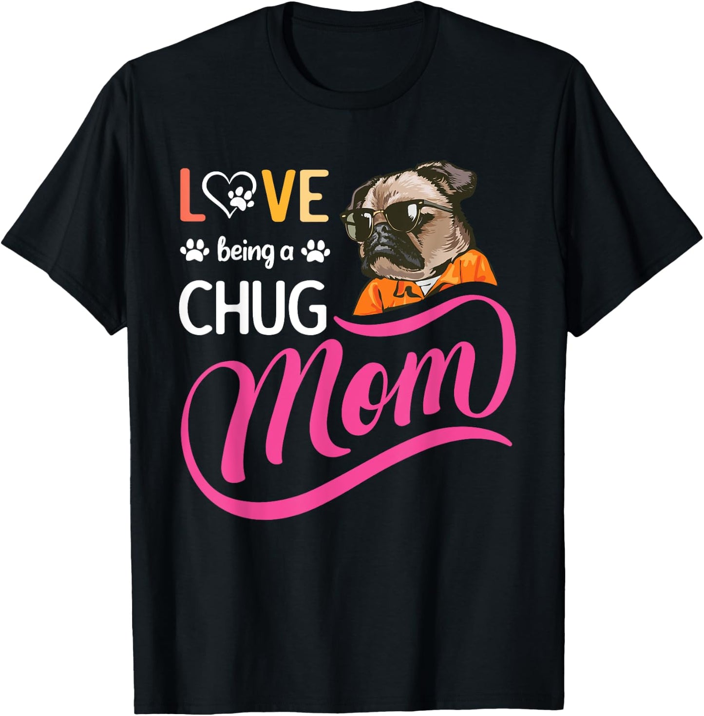 Cute Chug Mama, Dog Mom , Girl And Her Dog Lover T-Shirt - T-Shirt | Black