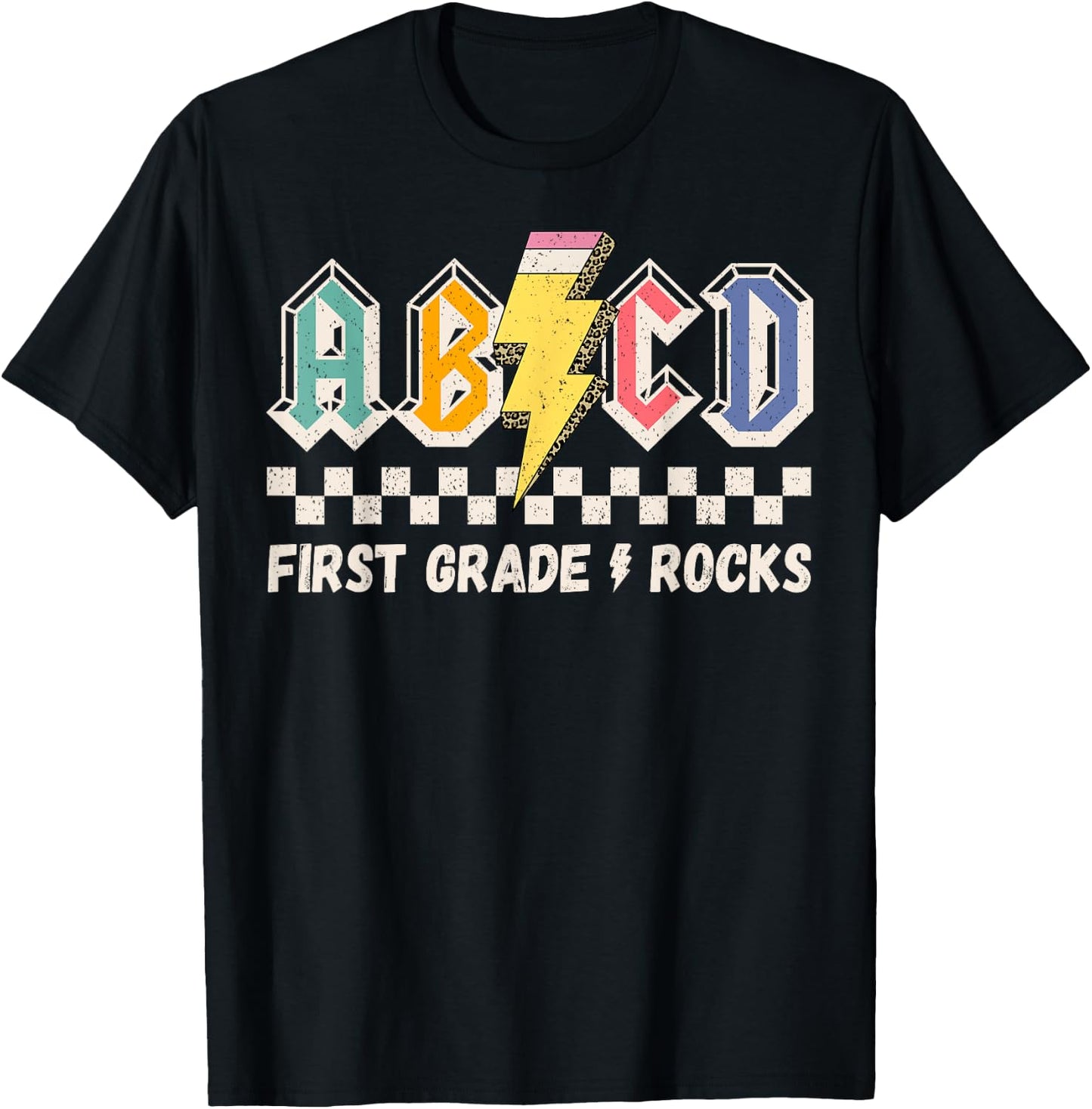 ABCD First Grade Rocks Pencil Lightning Teachers Rock Boys T-Shirt - T-Shirt | Black