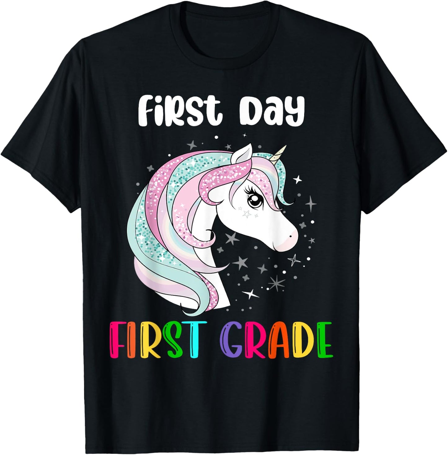 Unicorn First Day Of First Grade 1st Day Of School Girls T-Shirt - T-Shirt | Black