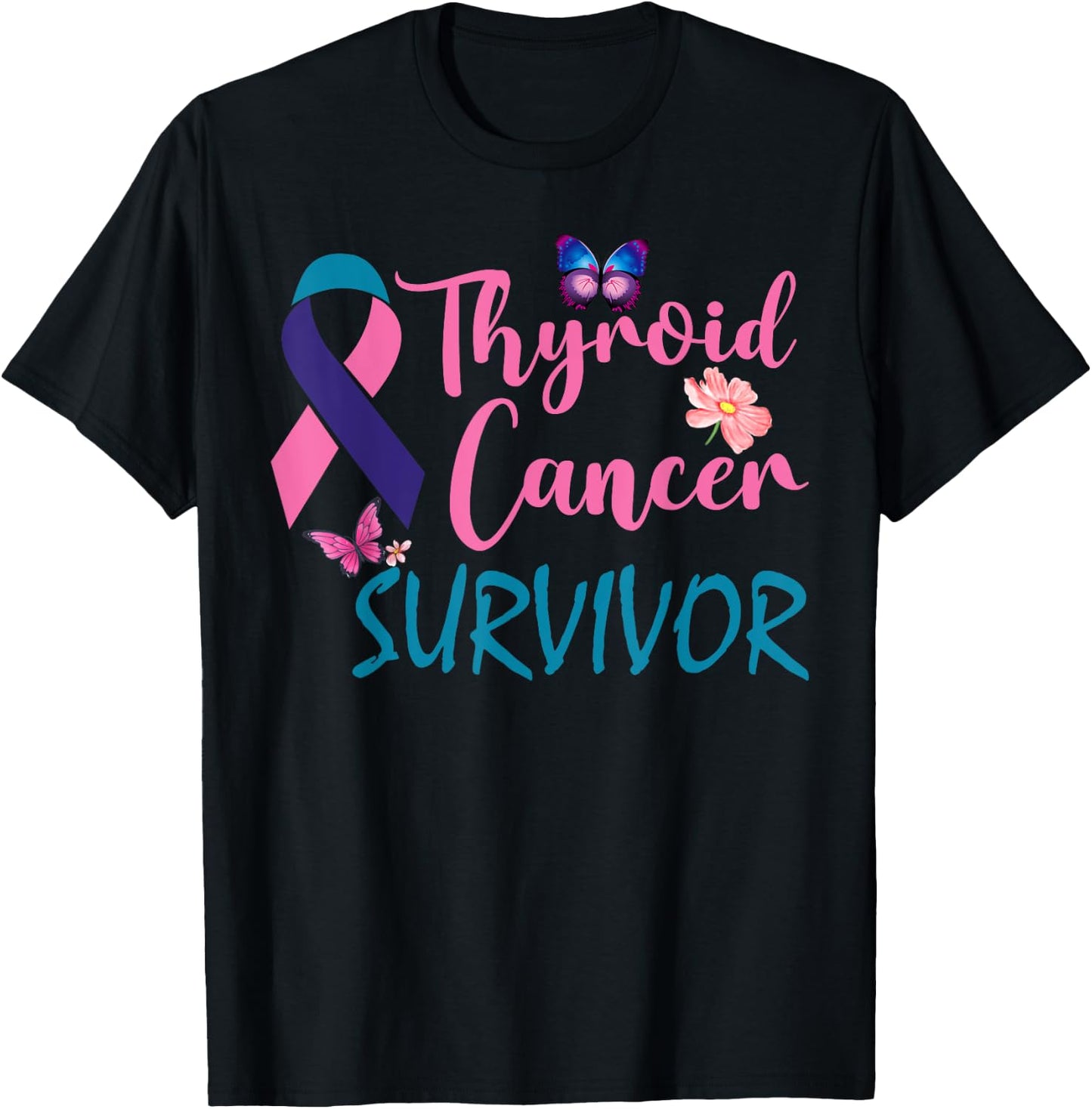 Butterflies Support Ribbon Thyroid Cancer Survivor T-Shirt - T-Shirt | Black