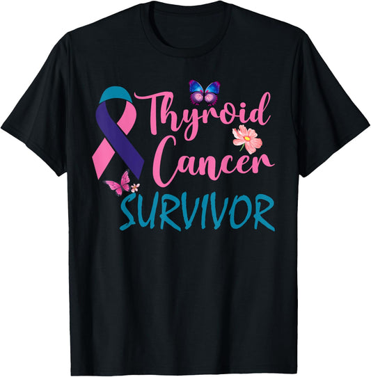 Butterflies Support Ribbon Thyroid Cancer Survivor T-Shirt - T-Shirt | Black