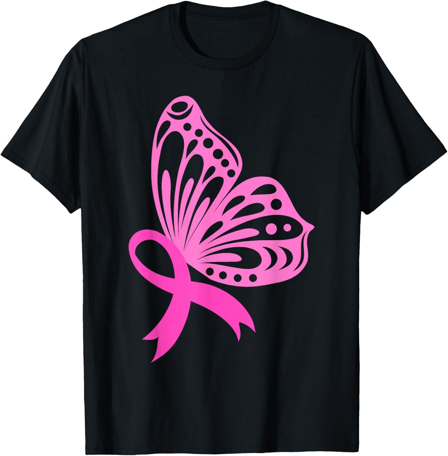 Pink Ribbon Butterfly | Breast Cancer T-Shirt - T-Shirt | Black