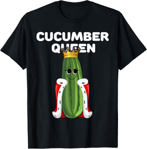 Cucumber Queen Funny Cute Humor Character Art Veggie T-Shirt - T-Shirt | Black