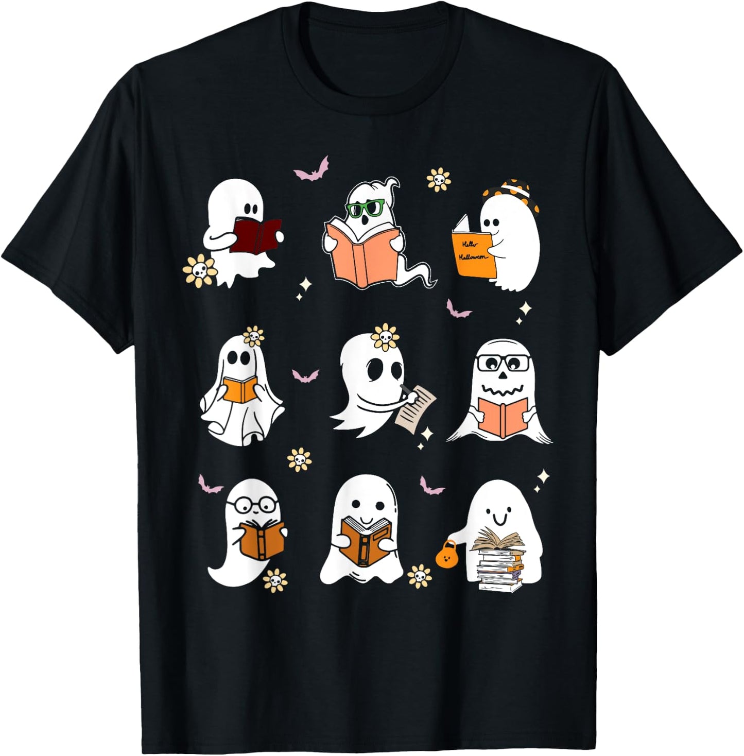 Ghosts Reading Books Teacher Halloween Librarian Boooks Men Women Kids T-Shirt - T-Shirt | Black