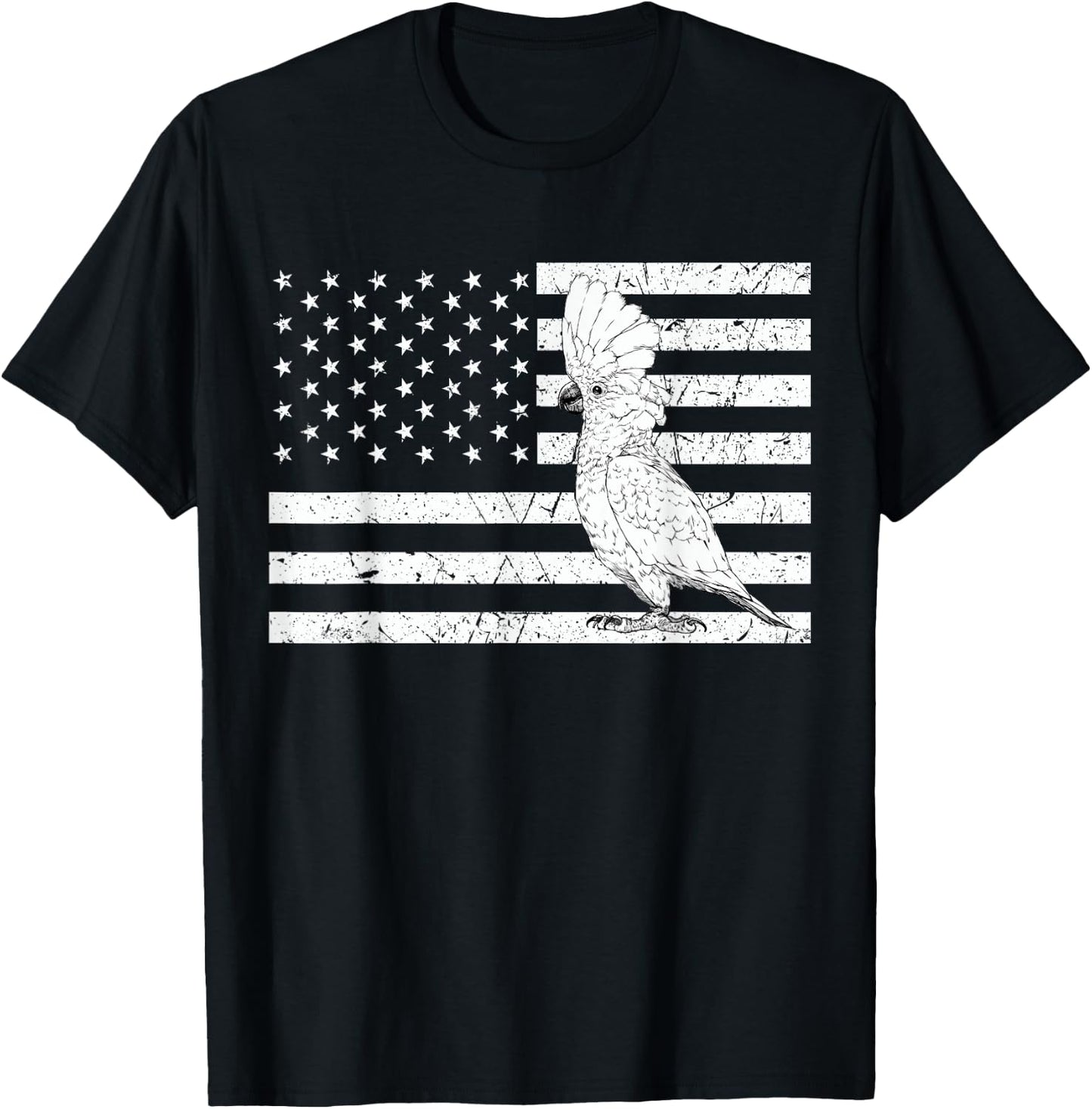 Umbrella Cockatoo 4th of July US American Flag Patriotic T-Shirt - T-Shirt | Black