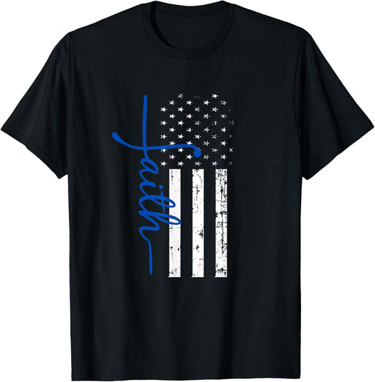 "Faith" Cross Thin Blue Line US Flag T-Shirt - T-Shirt | Black
