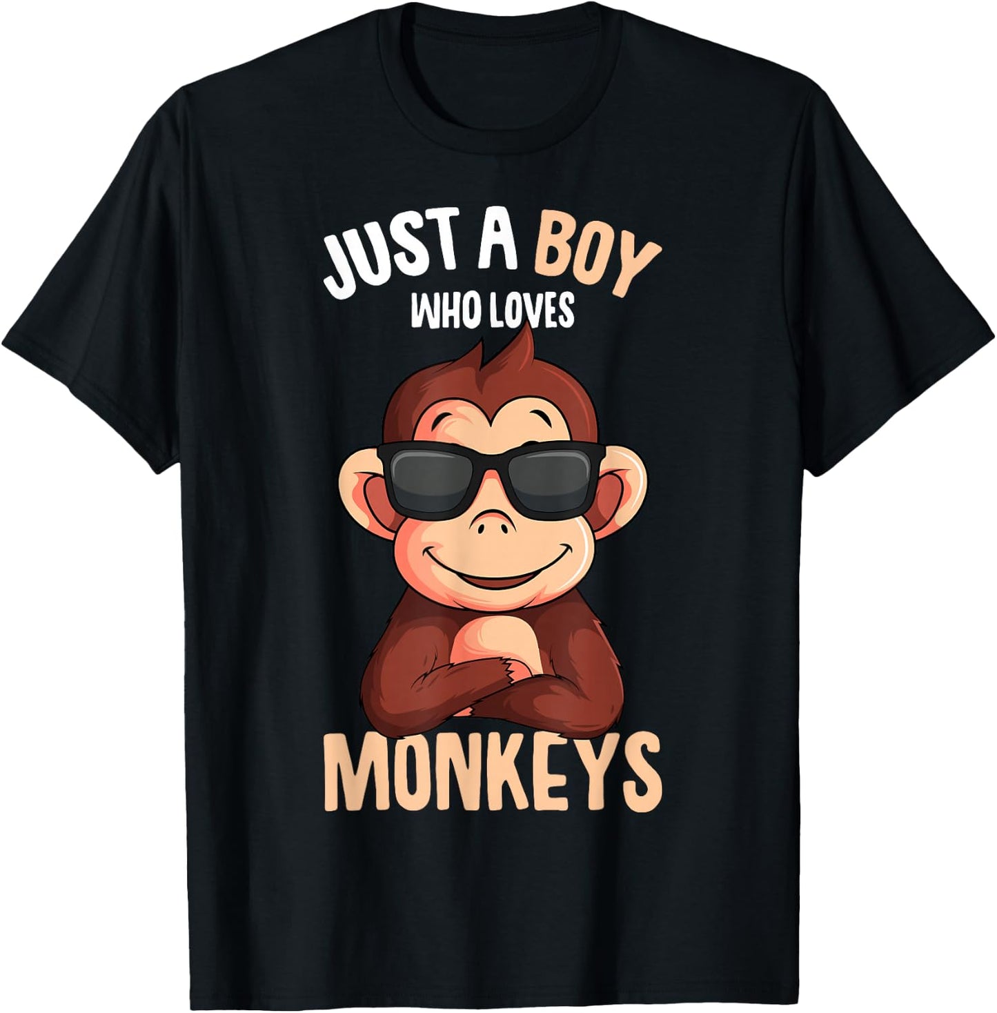 Monkey Just A Boy Who Loves Monkeys Boys Kids T-Shirt - T-Shirt | Black
