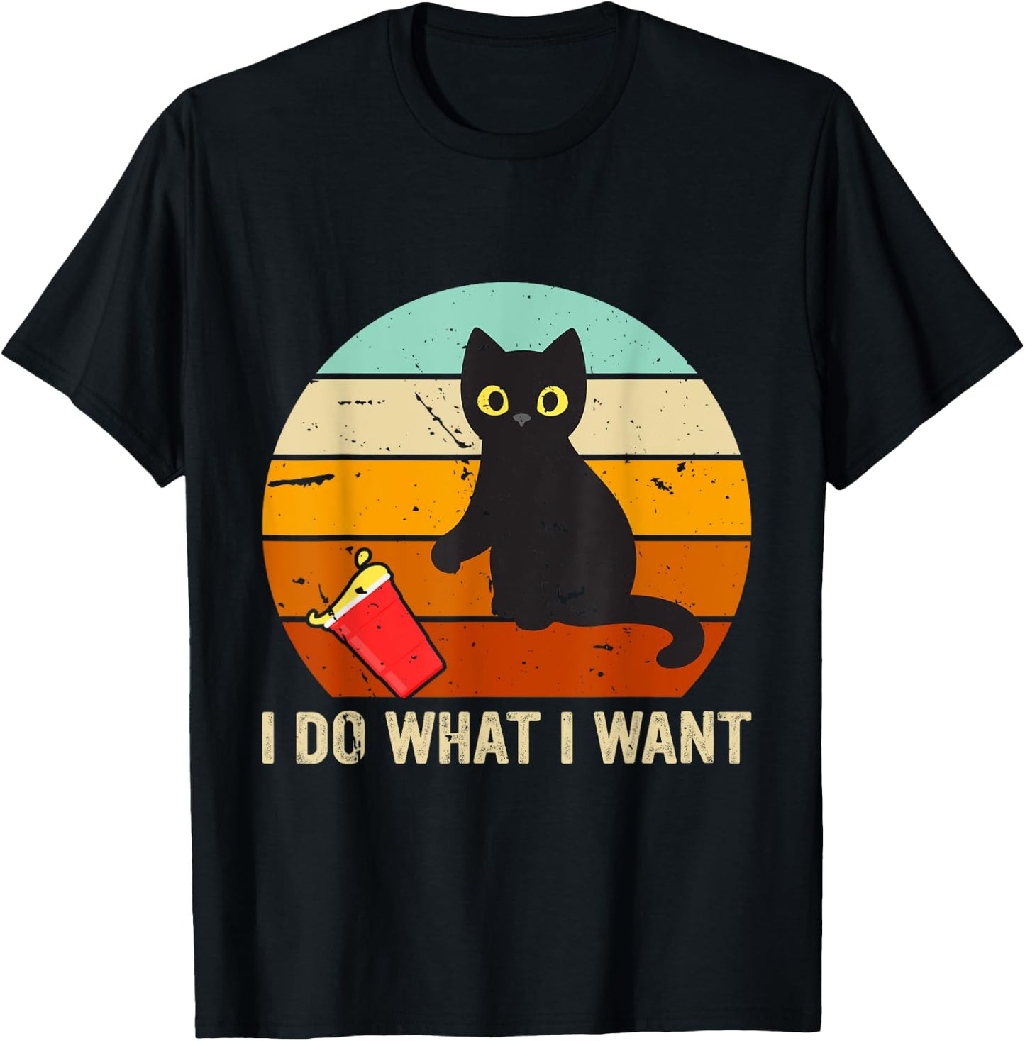 I Do What I Want Cat Coffee Black Cat Red Cup Funny Graphic Men Women Kids T-Shirt - T-Shirt | Black