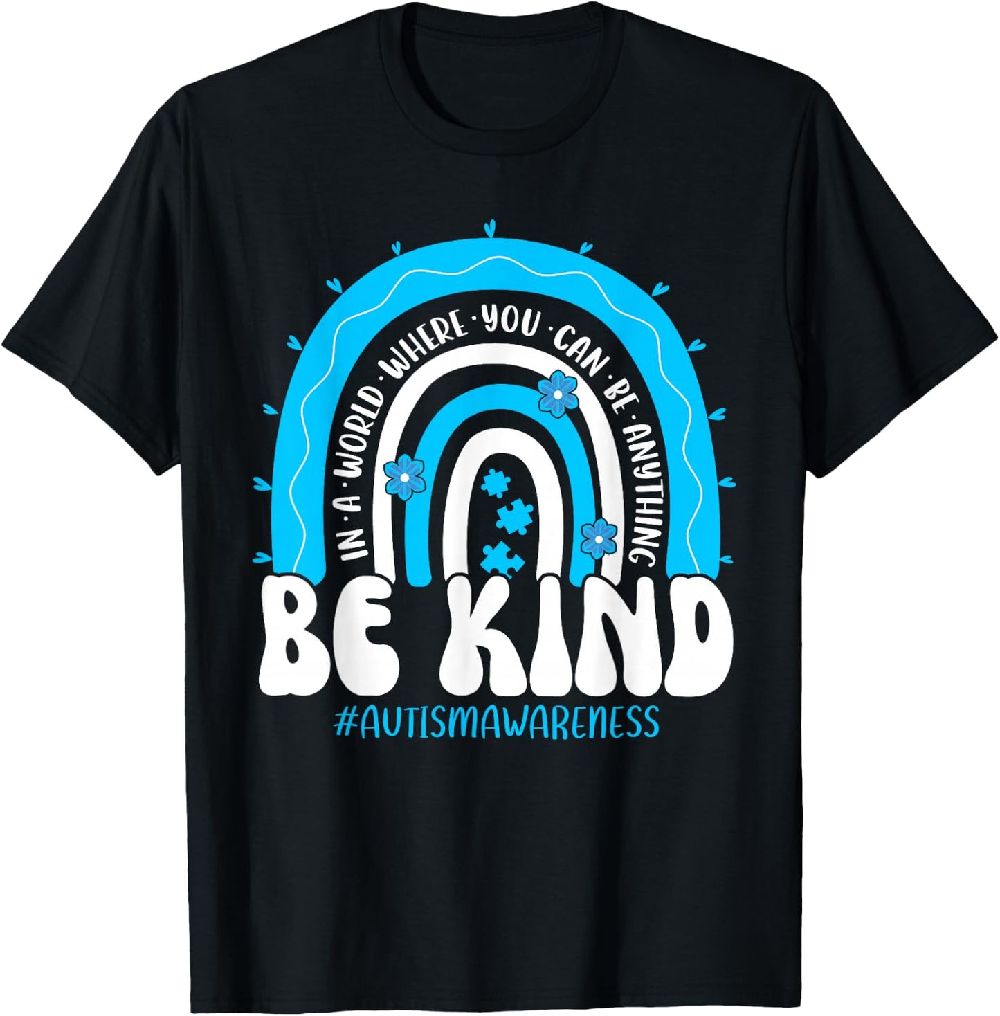 Be Kind Autism Awareness Groovy Rainbow Choose Kindness T-Shirt - T-Shirt | Black