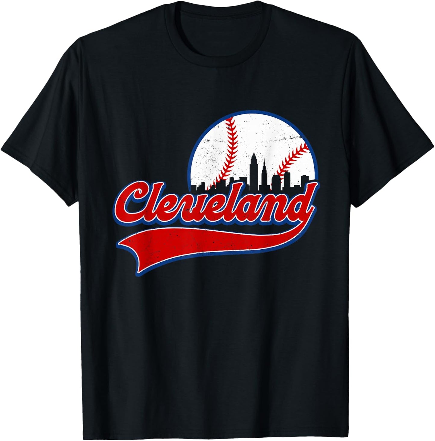 Vintage Cleveland City Downtown Skylines Baseball Fans Lover T-Shirt - T-Shirt | Black