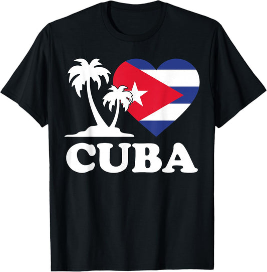 I Love Cuba Cuban Flag Heart Men Women Kids T-Shirt - T-Shirt | Black