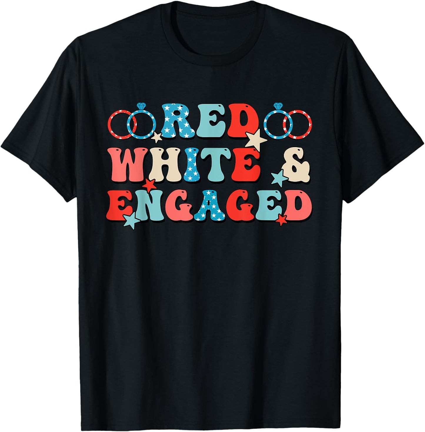 Red White And Engaged Men Women 4th Of July Usa Flag T-Shirt - T-Shirt | Black