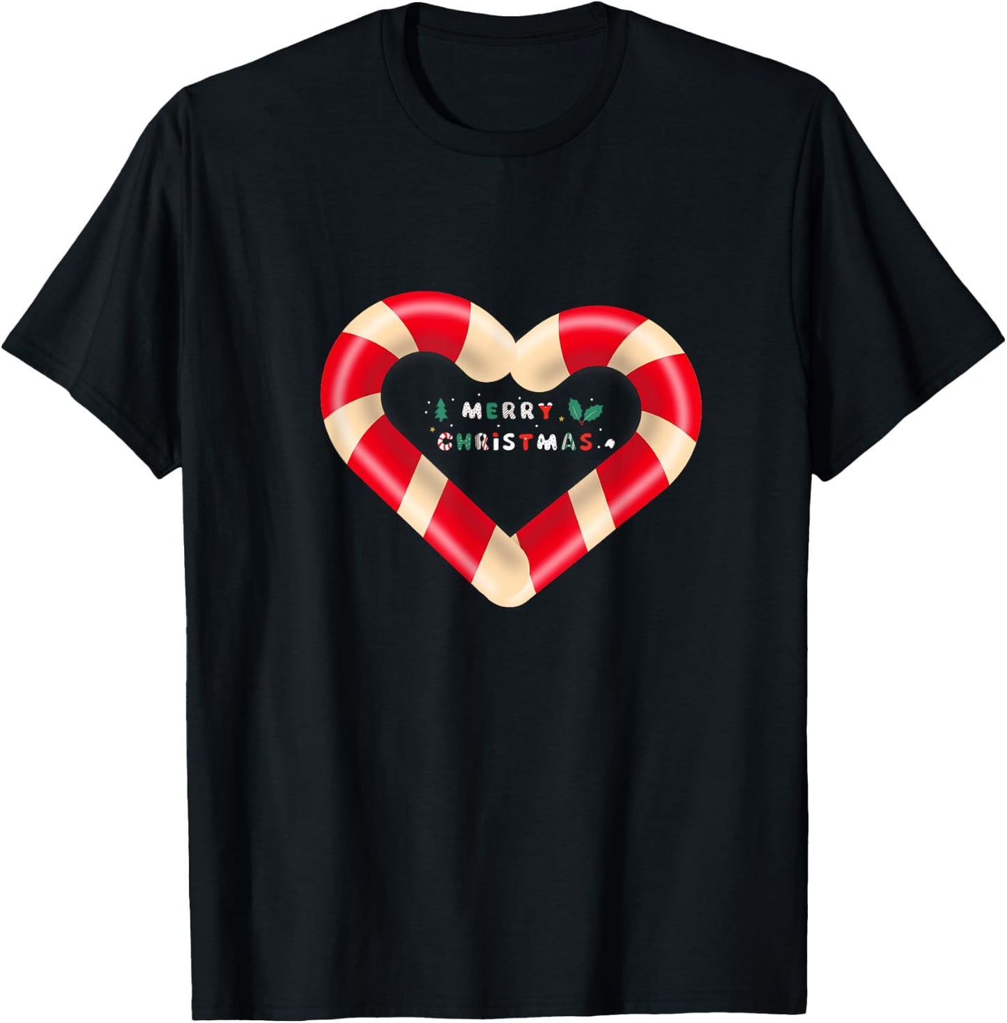 Merry Christmas Candy Cane hearts T-Shirt - T-Shirt | Black