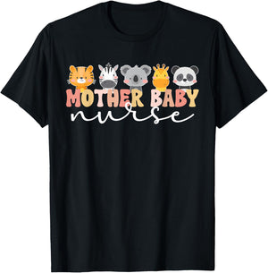 Mother Baby Nurse Boho Postpartum Nurse Mom Baby Nurse T-Shirt - T-Shirt | Black
