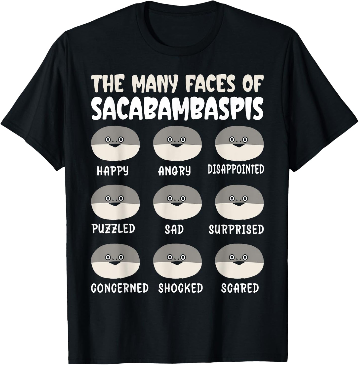 The Many Faces Of Sacabambaspis Funny Fish Meme T-Shirt - T-Shirt | Black