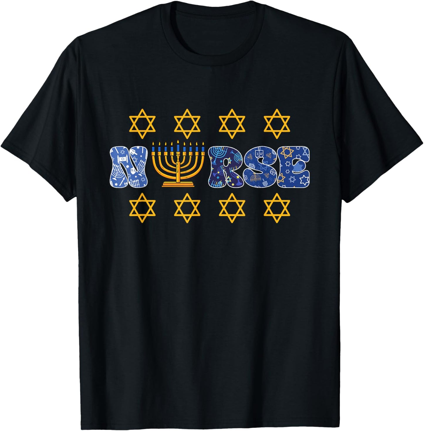 Hanukkah Nurse Chanukah Scrub Top Jewish RN ER ICU Women Men T-Shirt - T-Shirt | Black