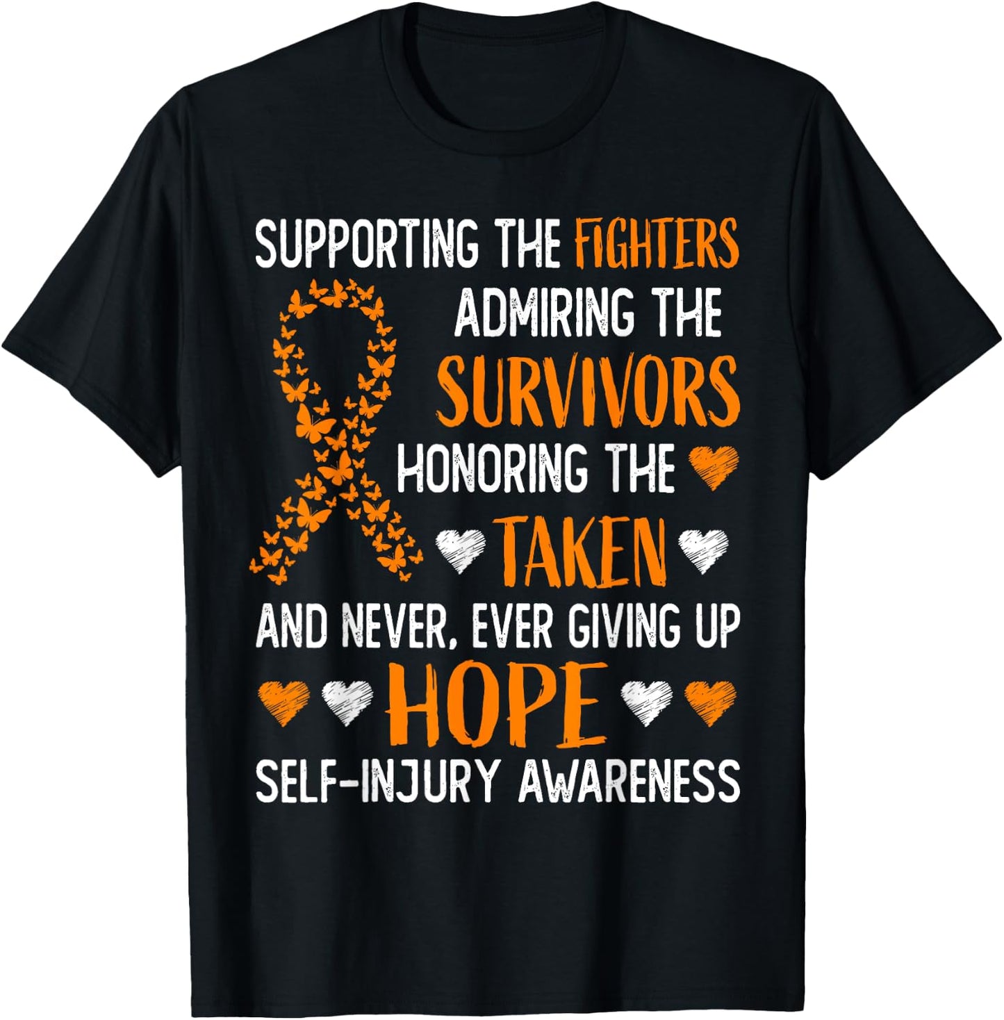 Self-Injury Awareness Gifts Orange Ribbon Survivor Fighter T-Shirt - T-Shirt | Black