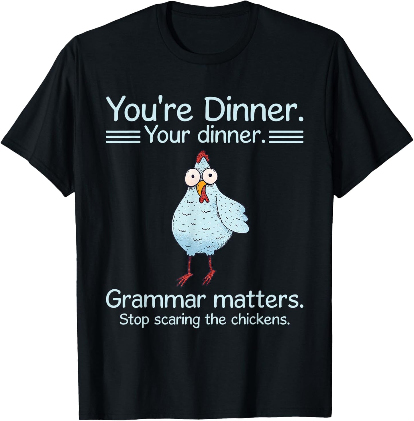Let's Eat Kids Funny Grammar Stop Scaring The Chickens Kids Black 3X-Large Short Sleeve Classic Fit Halloween T-Shirt - T-Shirt | Black