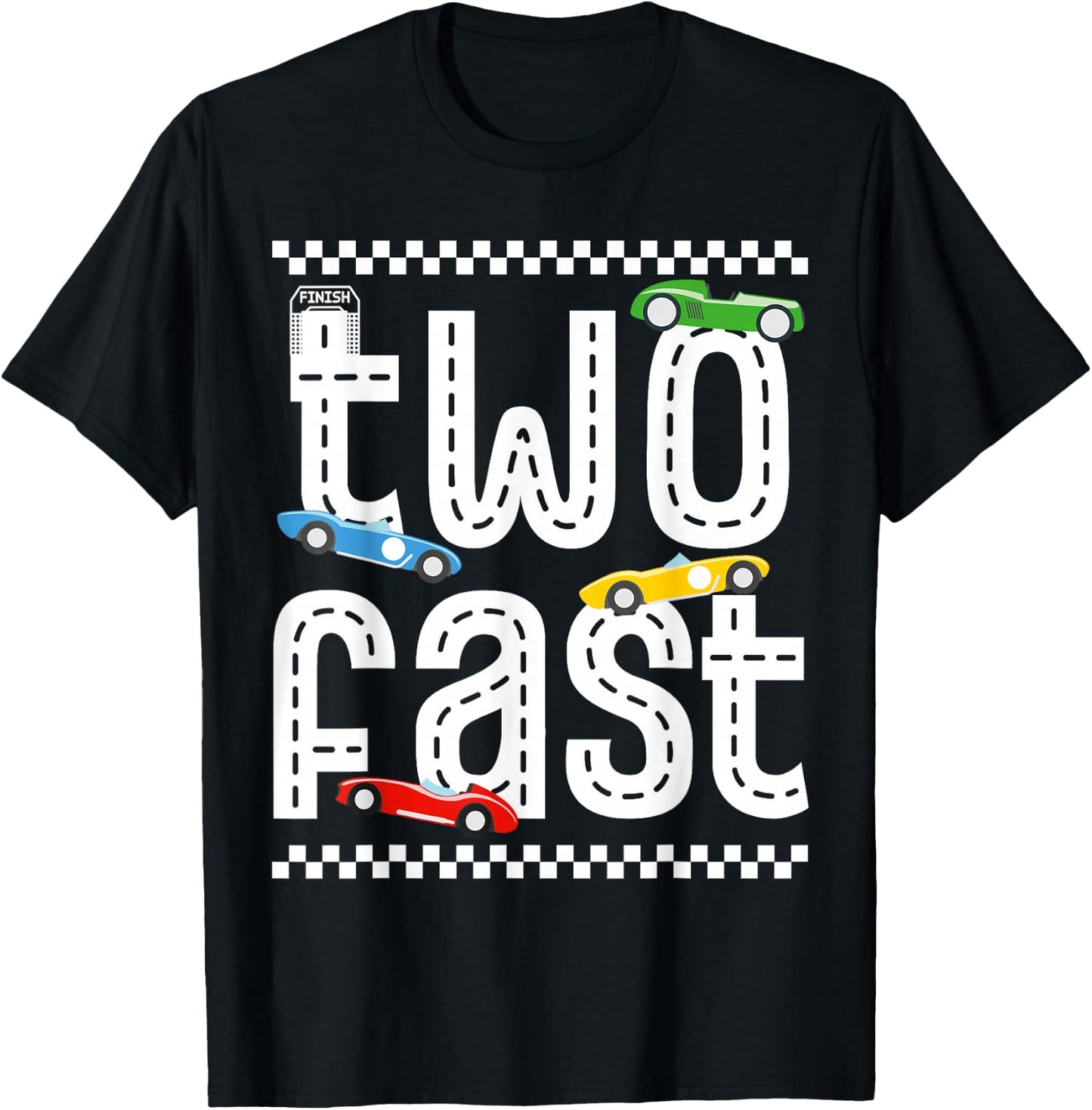 Two Fast 2 Curious Birthday 2 Years Old Race Car Speed Party T-Shirt - T-Shirt | Black