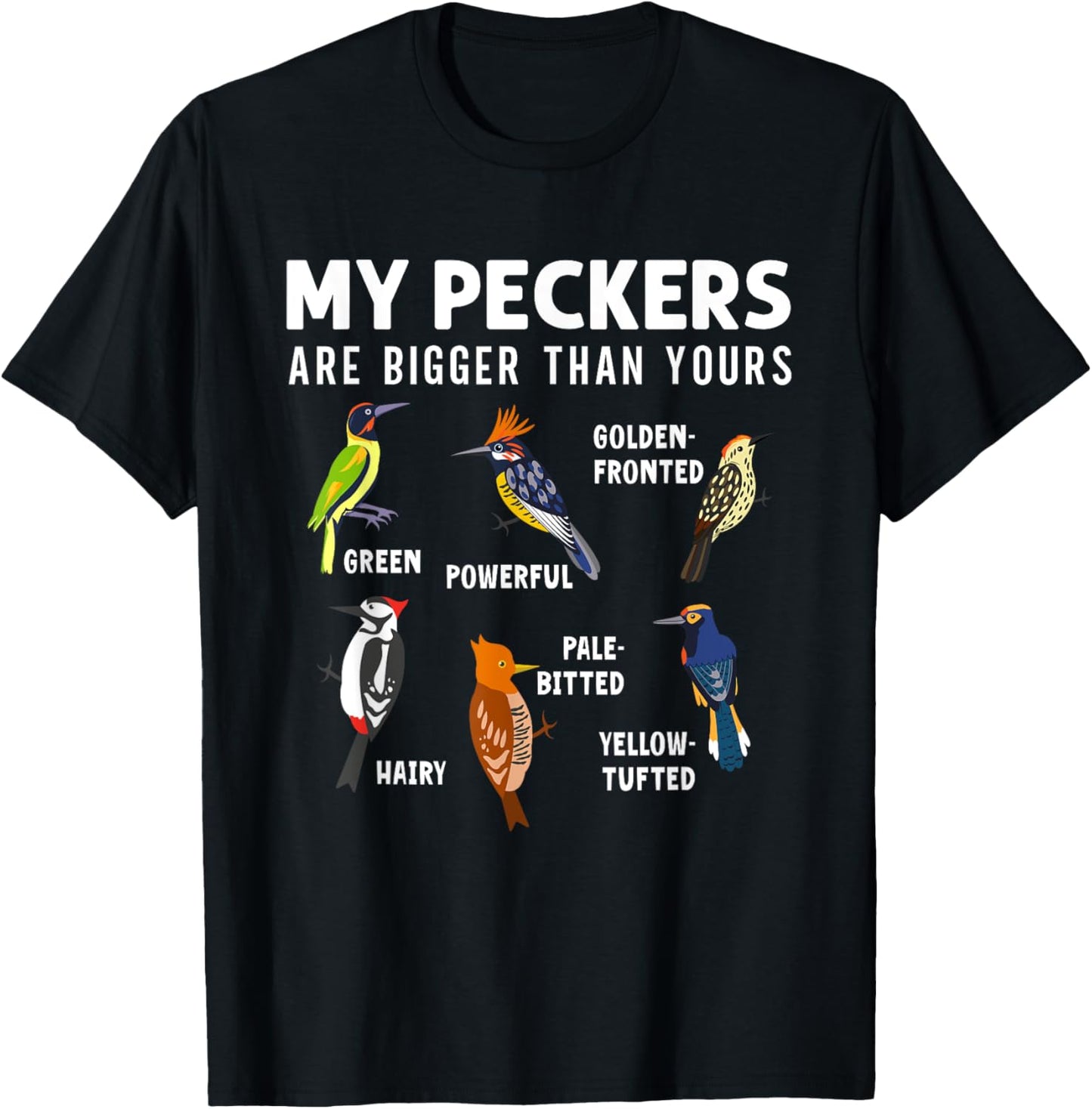Funny Woodpeckers Bird Collection Birdwatchers Ornithologist T-Shirt - T-Shirt | Black