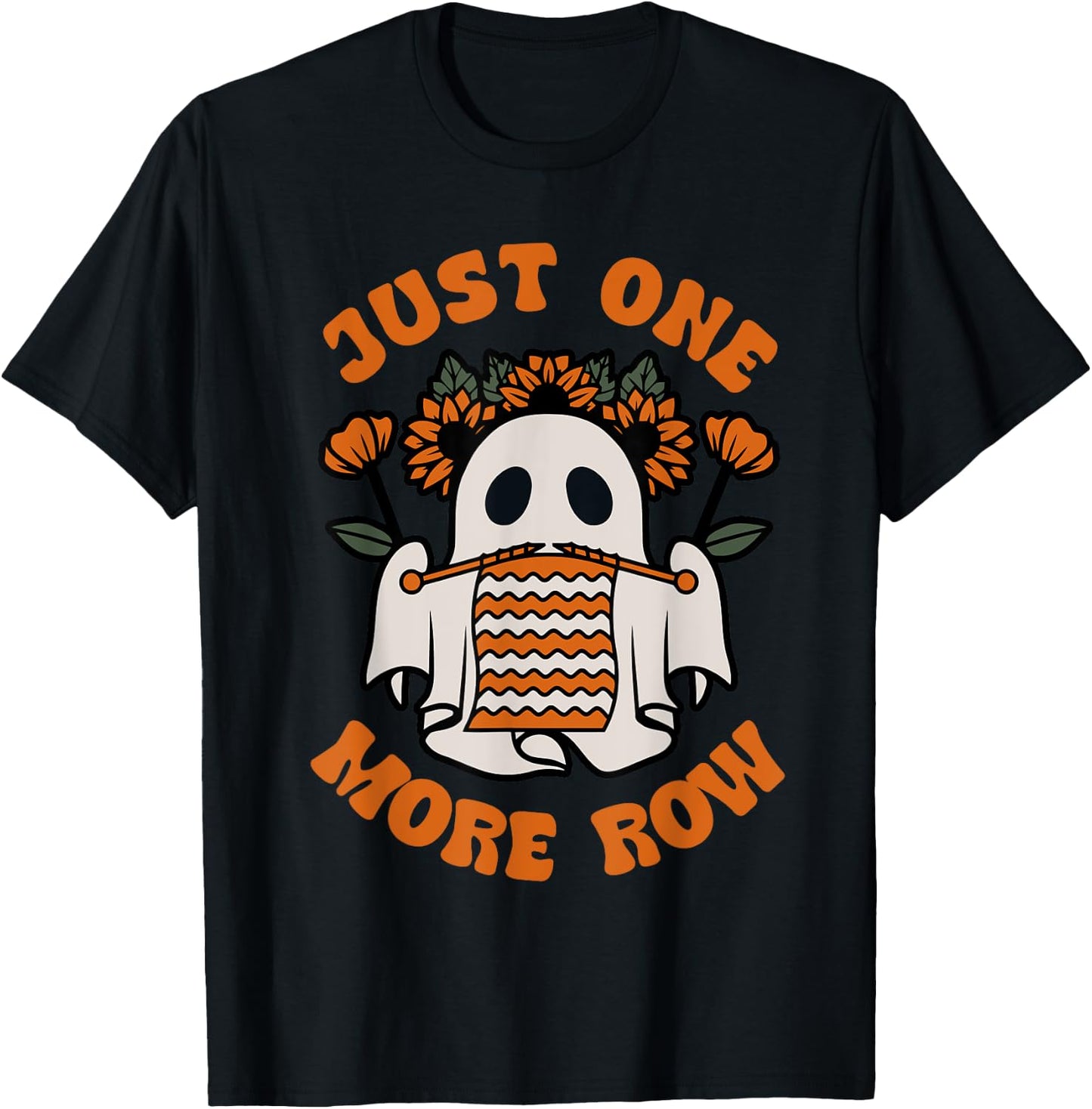Funny Just One More Row Crochet Boo Halloween Apparel T-Shirt - T-Shirt | Black