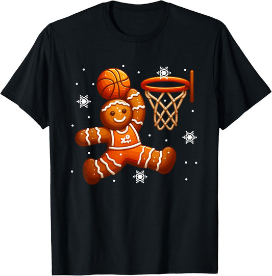 Gingerbread Playing Basketball Christmas Cookie Player Team T-Shirt - T-Shirt | Black