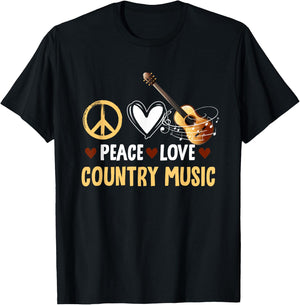 Funny Vintage Western Women Peace Love Country Music T-Shirt - T-Shirt | Black