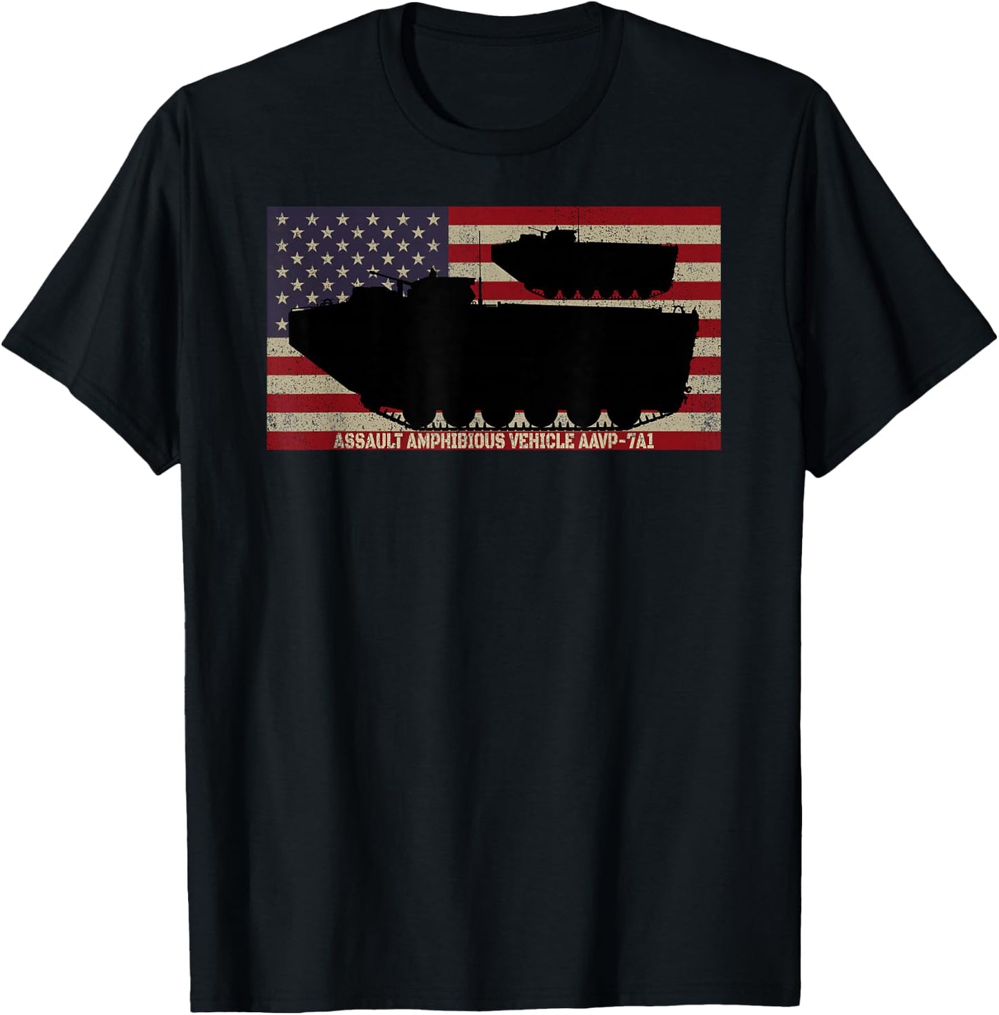Assault Amphibious Vehicle AAVP-7A1 American Flag Women Men T-Shirt - T-Shirt | Black