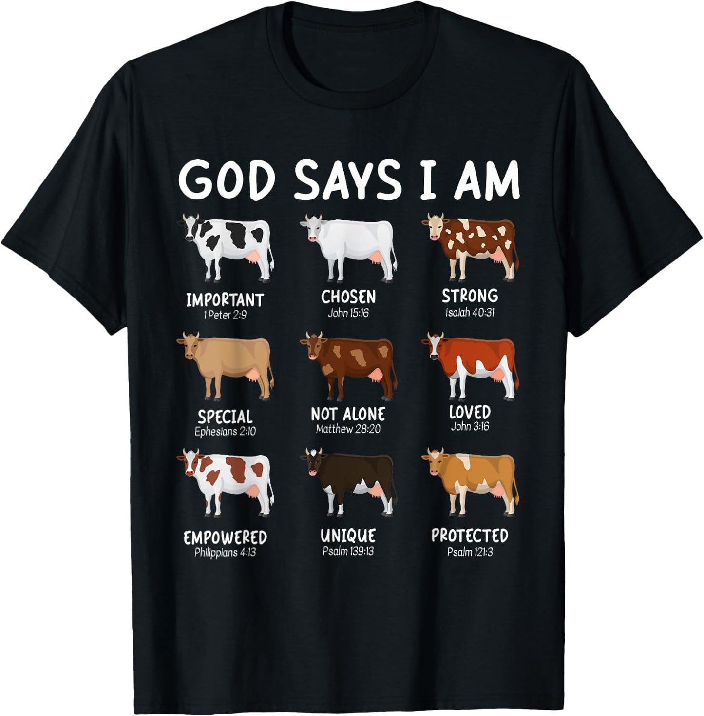 God Says I Am Cute Heifer Cow Bible Verse Christian T-Shirt - T-Shirt | Black