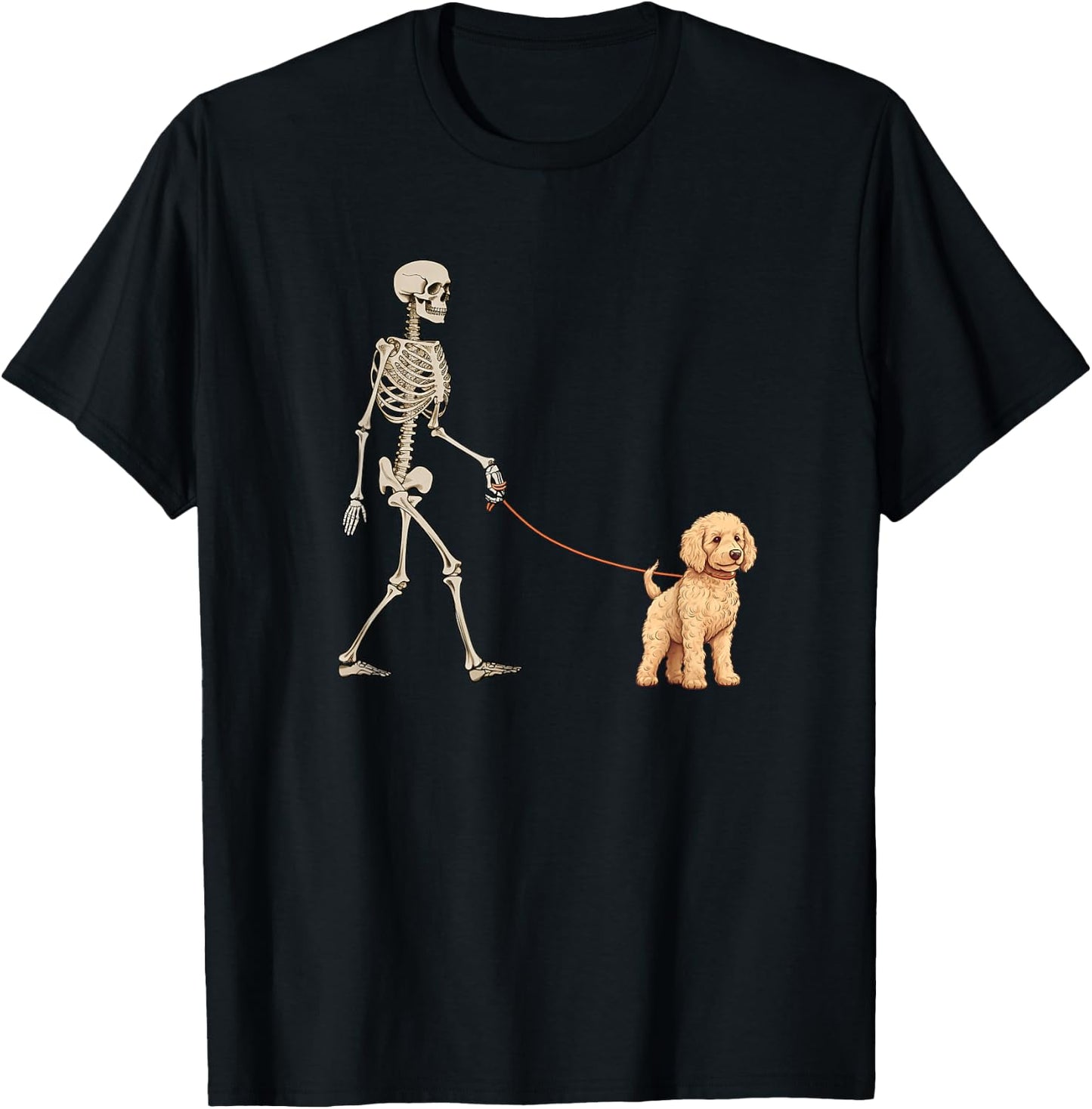 Funny Goldendoodle Skeleton Dog Walking Halloween Dog T-Shirt - T-Shirt | Black