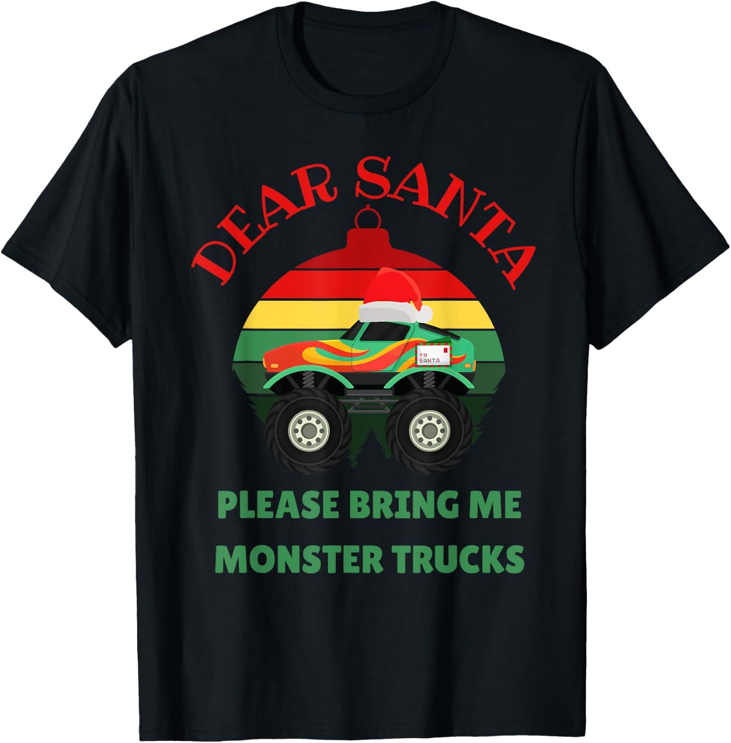 Loves Monster Trucks Christmas Pajama Kids Toddler Baby 5T T-Shirt - T-Shirt | Black
