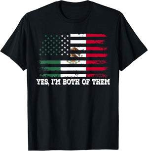 Yes Im Both Of Them American Mexico Flag T-Shirt - T-Shirt | Black