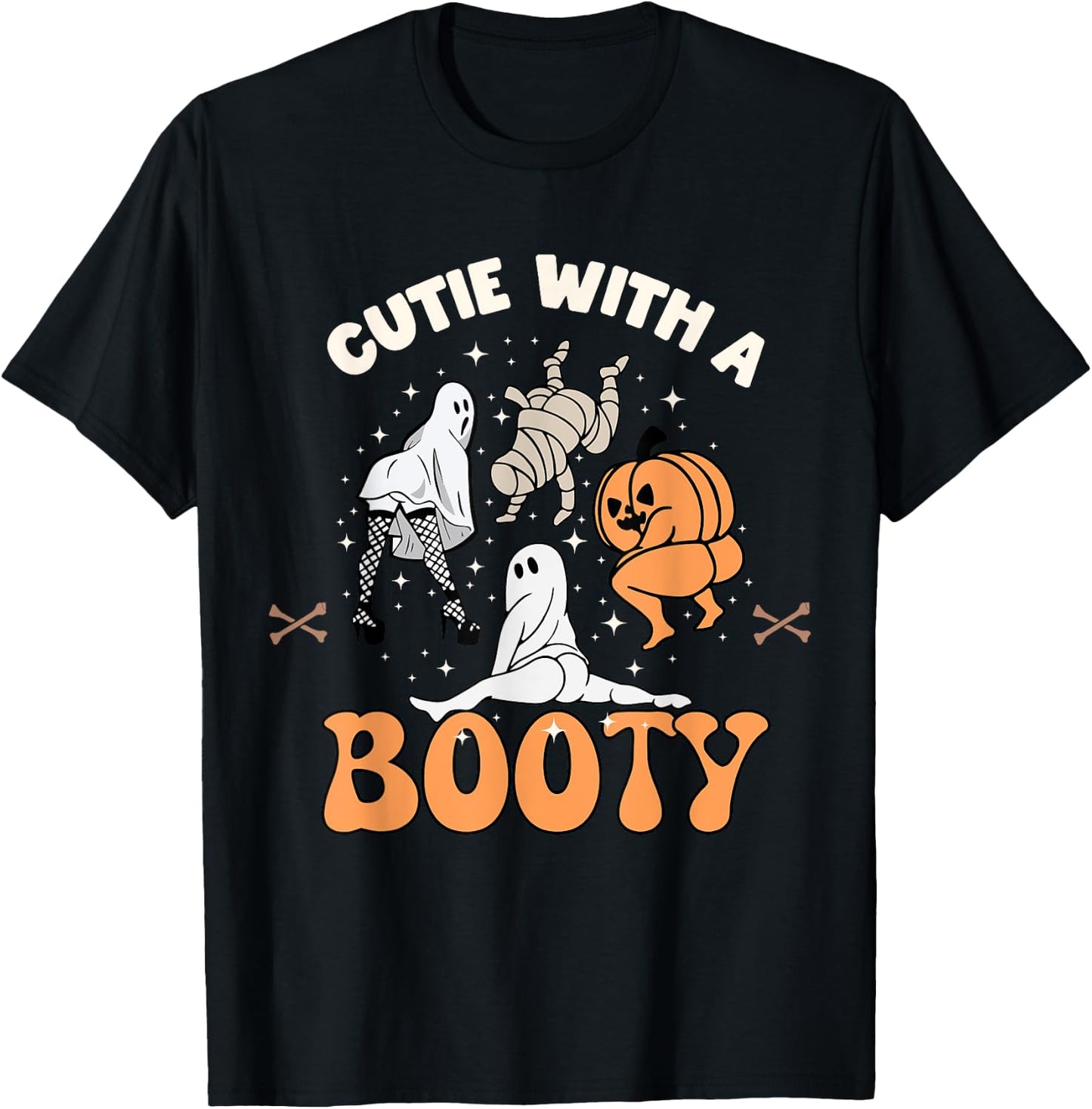 Cutie With A Booty Halloween Joke Twerking Ghost Splits Heel T-Shirt - T-Shirt | Black
