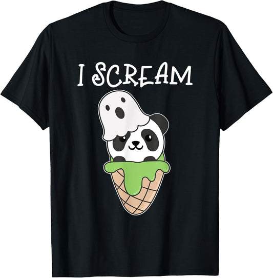Panda Halloween Ghost I Scream Ice Cream Pun Men Women Kids T-Shirt - T-Shirt | Black