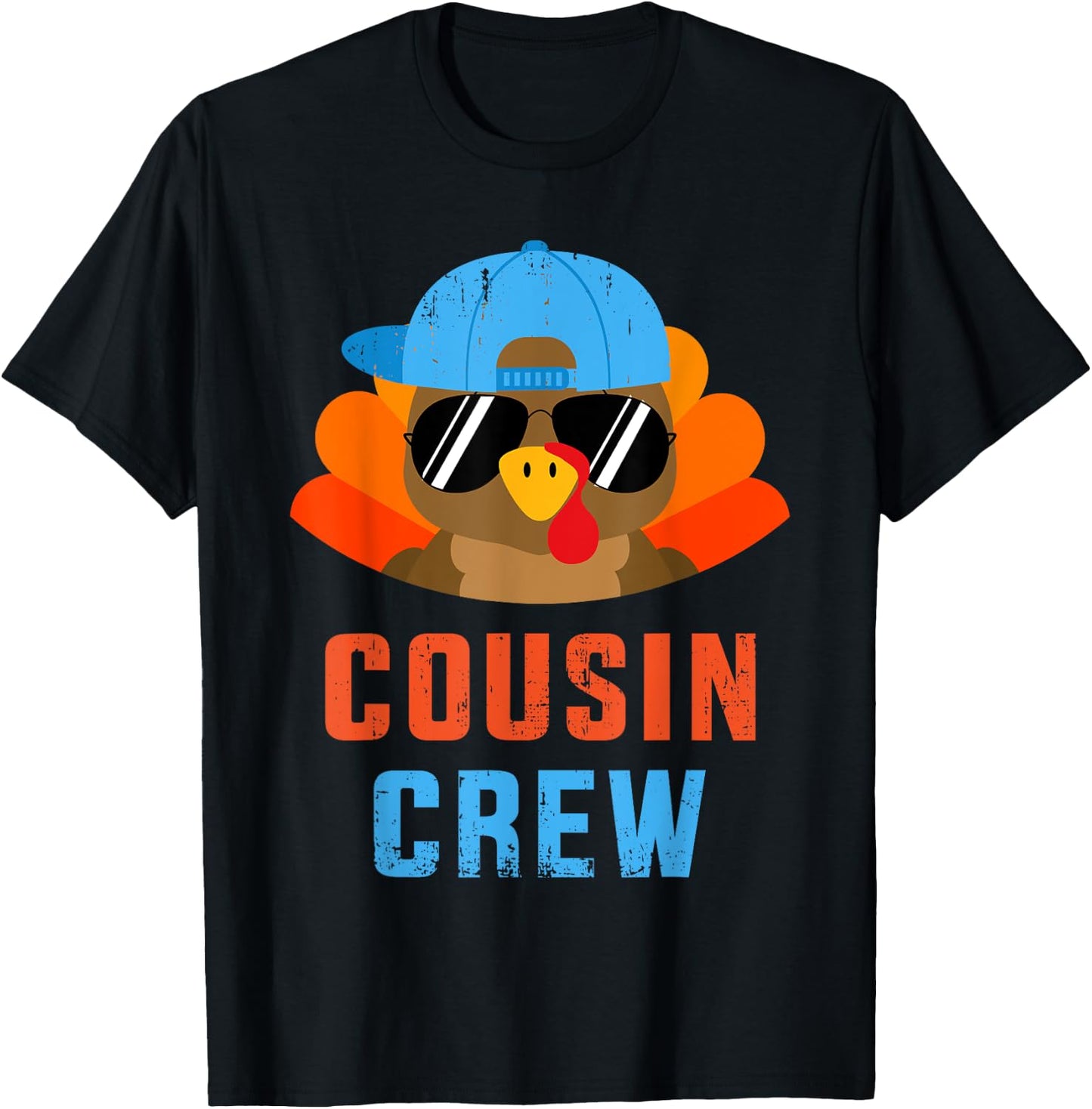 Thanksgiving Cousin Crew with Cool Turkey for Family Holiday T-Shirt - T-Shirt | Black